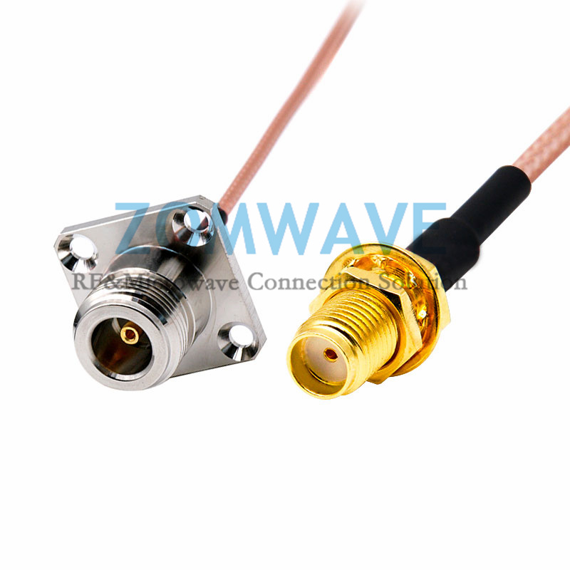 SMA Female Bulkhead to N Type Female 4 hole Flange, RG316 Cable, 6GHz