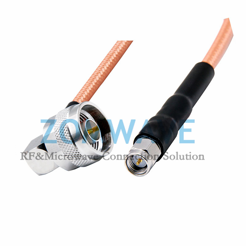 SMA Male to N Type Male Right Angle, RG142 Cable, 6GHz