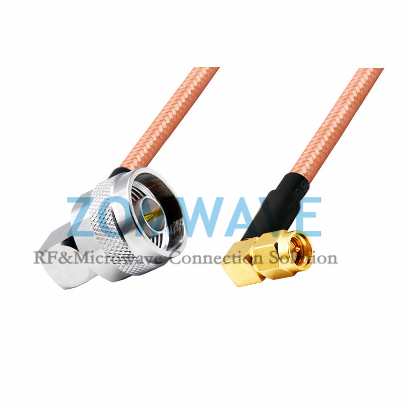 SMA Male Righ Angle to N Type Male Right Angle, RG142 Cable, 6GHz
