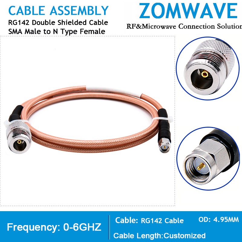 SMA Male to N Type Female, RG142 Cable, 6GHz