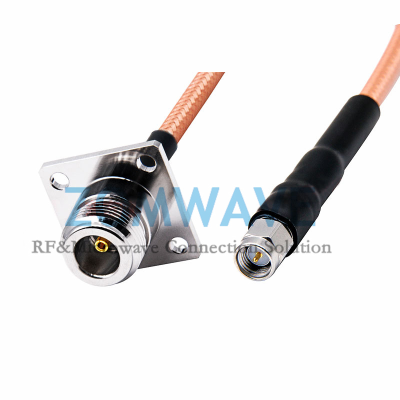 SMA Male to N Type Female 4 hole Flange, RG142 Cable, 6GHz