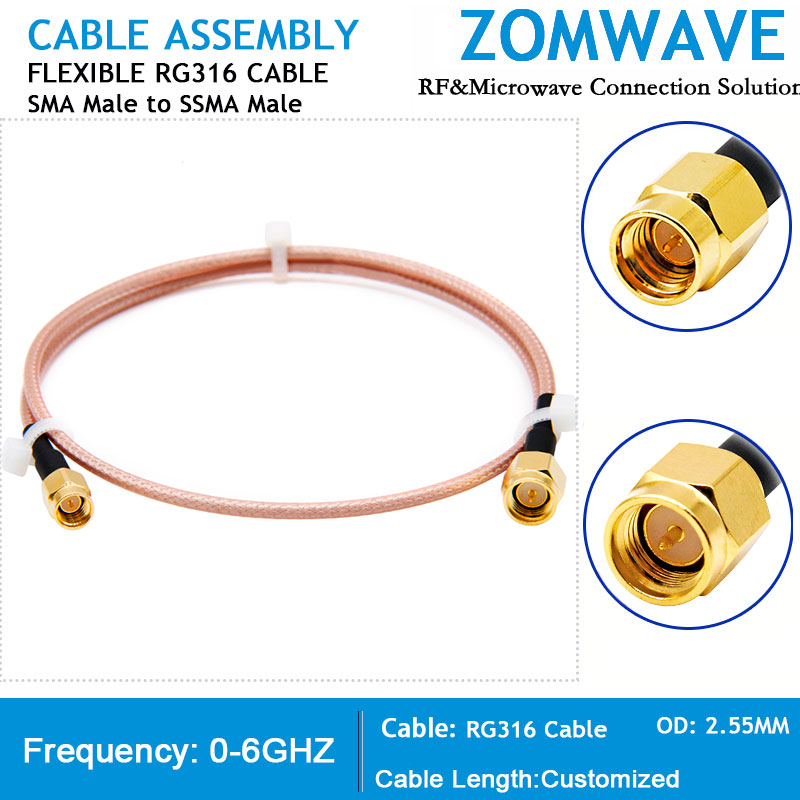 SMA Male to SSMA Male, RG316 Cable, 6GHz