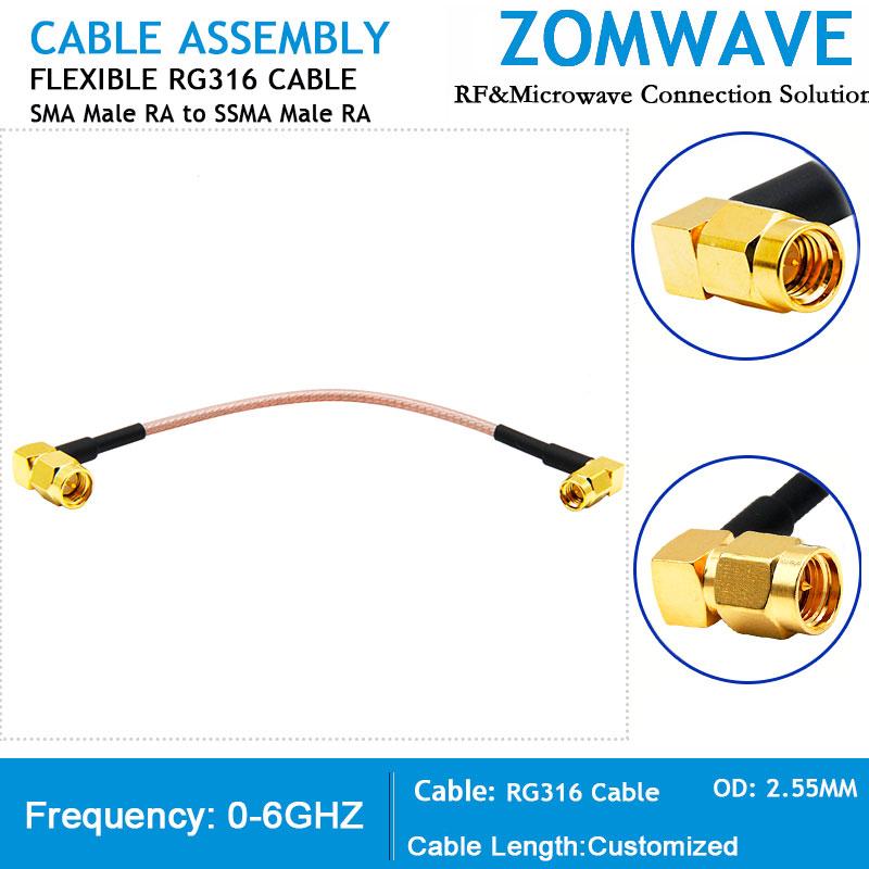 SMA Male Right Angle to SSMA Male Right Angle, RG316 Cable, 6GHz