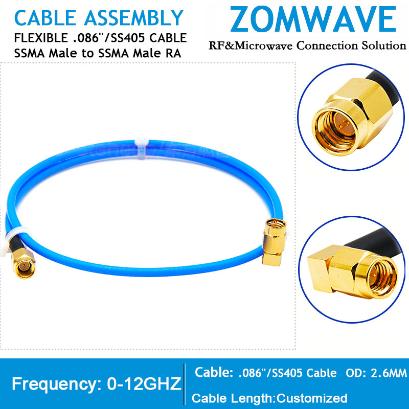 SSMA Male to SSMA Male Right Angle, Flexible .086''_SS405 Cable, 12GHz
