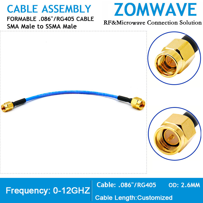 SMA Male to SSMA Male, Formable .086''_RG405 Cable, 12GHz