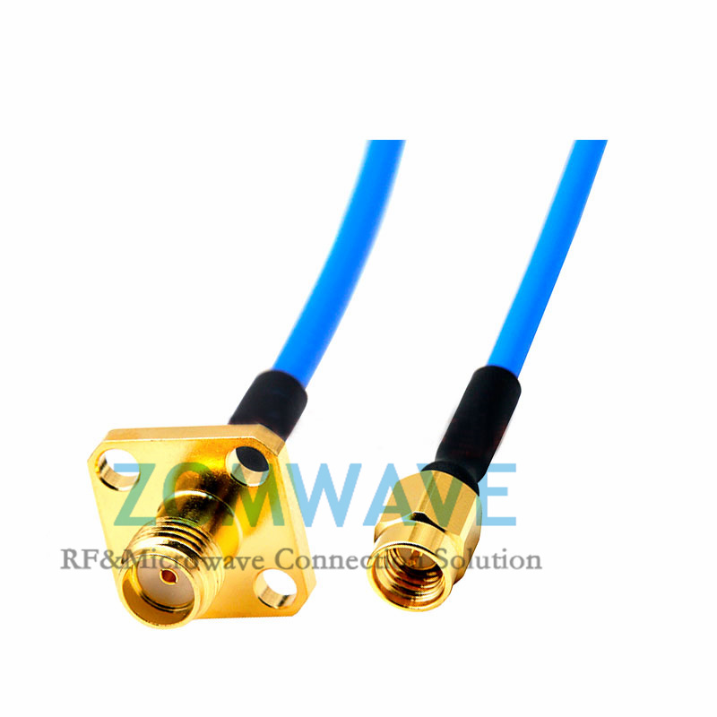 SMA Female 4 hole Flange to SSMA Male, Formable .086''_RG405 Cable, 12GHz