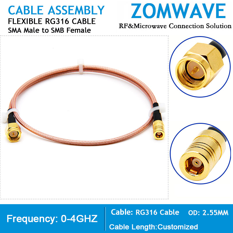 SMA Male to SMB Female, RG316 Cable, 4GHz