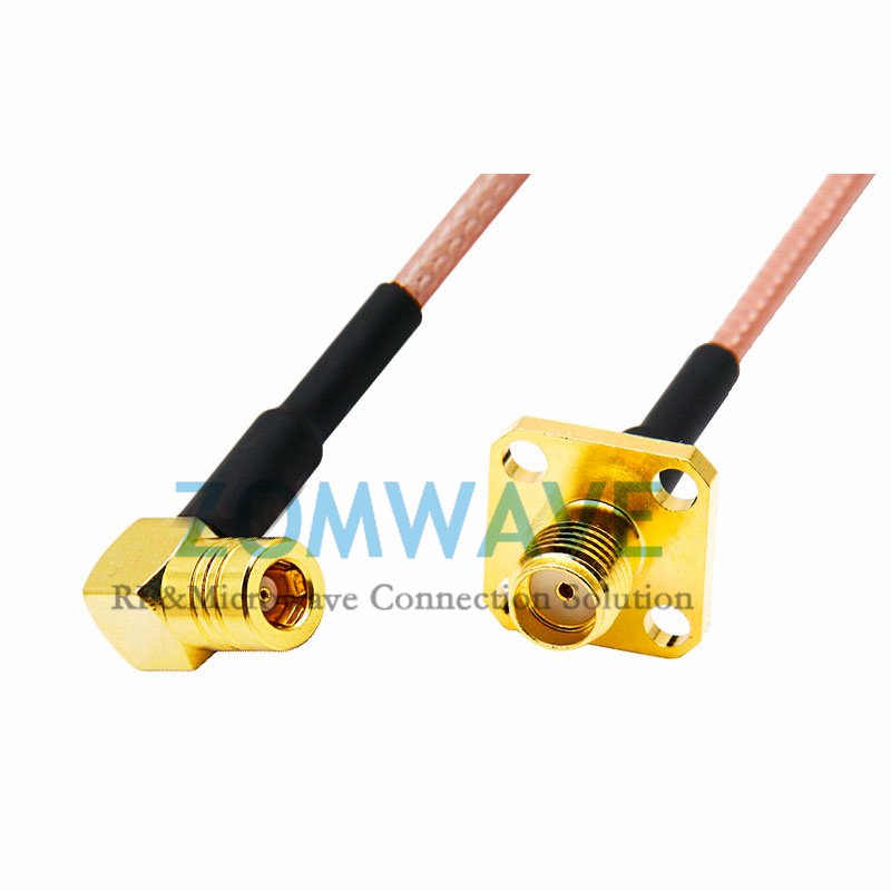 SMA Female 4 hole Flange to SMB Female Right Angle, RG316 Cable, 4GHz