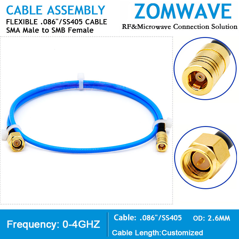 SMA Male to SMB Female, Flexible .086''_SS405 Cable, 4GHz