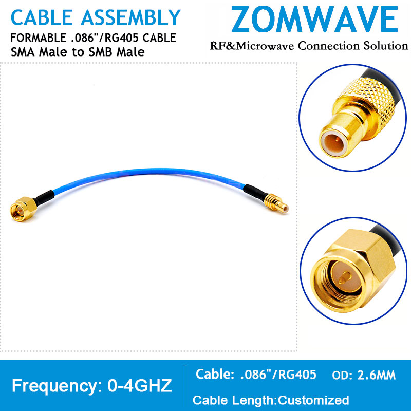 SMA Male to SMB Male, Formable .086 _RG405 Cable, 4GHz