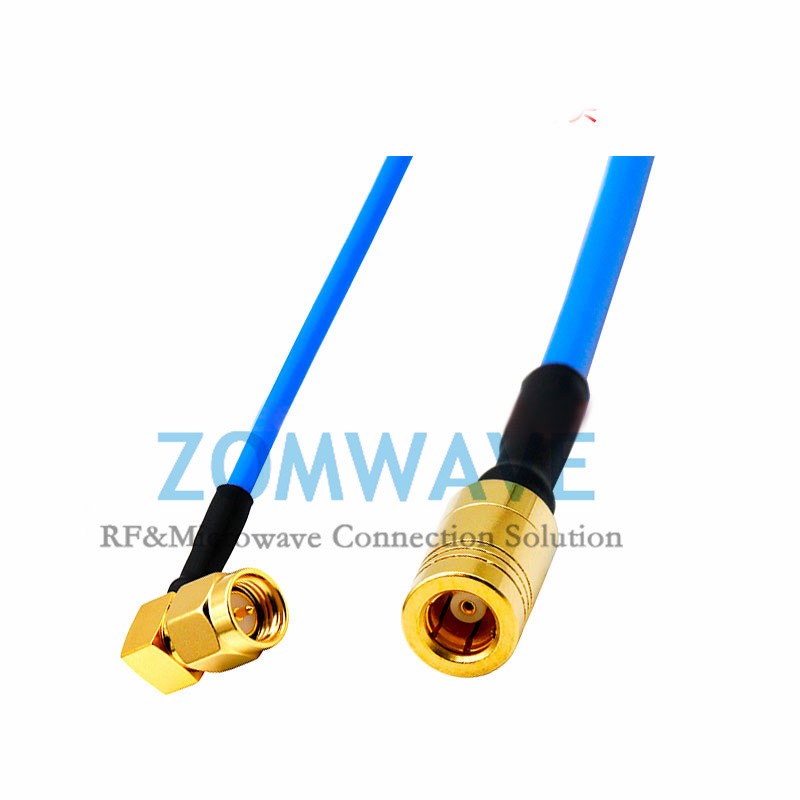 SMA Male Right Angle to SMB Female, Formable .086''_RG405 Cable, 4GHz