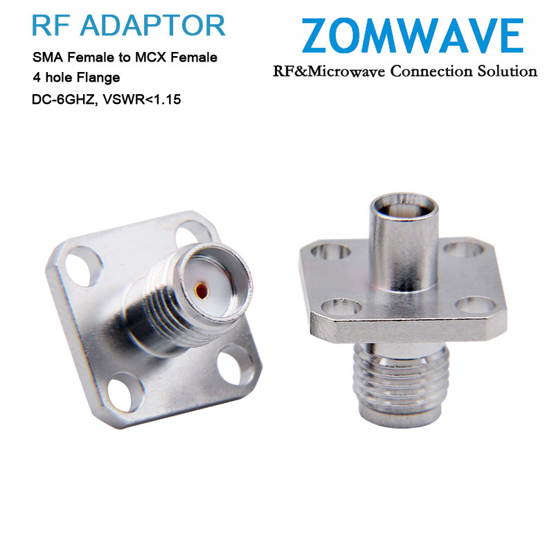 SMA Female to MCX Female Adapter, 4 hole Flange, 6GHz