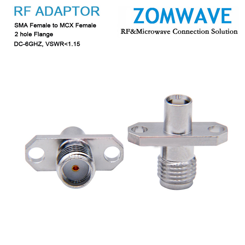 SMA Female to MCX Female Adapter, 2 hole Flange, 6GHz