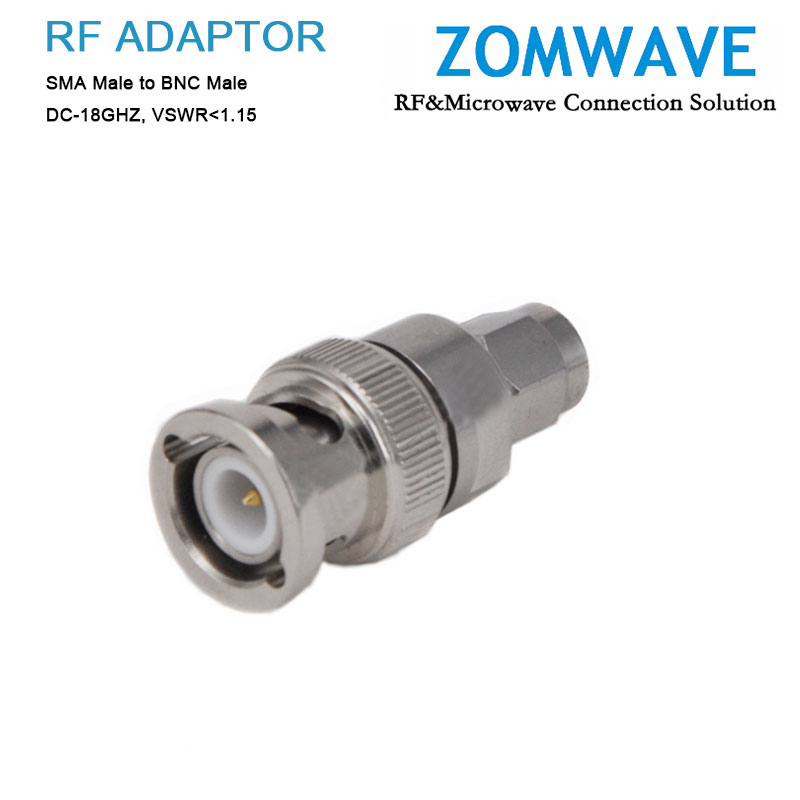 SMA Male to BNC Male Stainless Steel Adapter, 18GHz