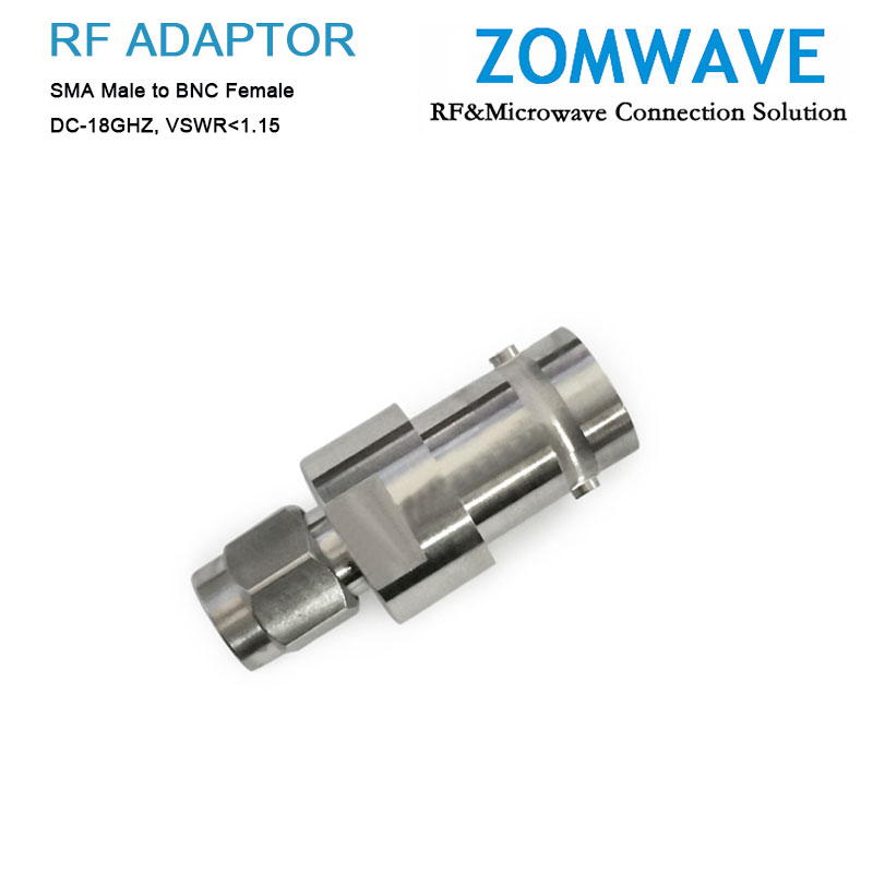 SMA Male to BNC Female Stainless Steel Adapter, 18GHz