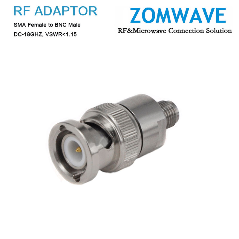 SMA Female to BNC Male Stainless Steel Adapter, 18GHz