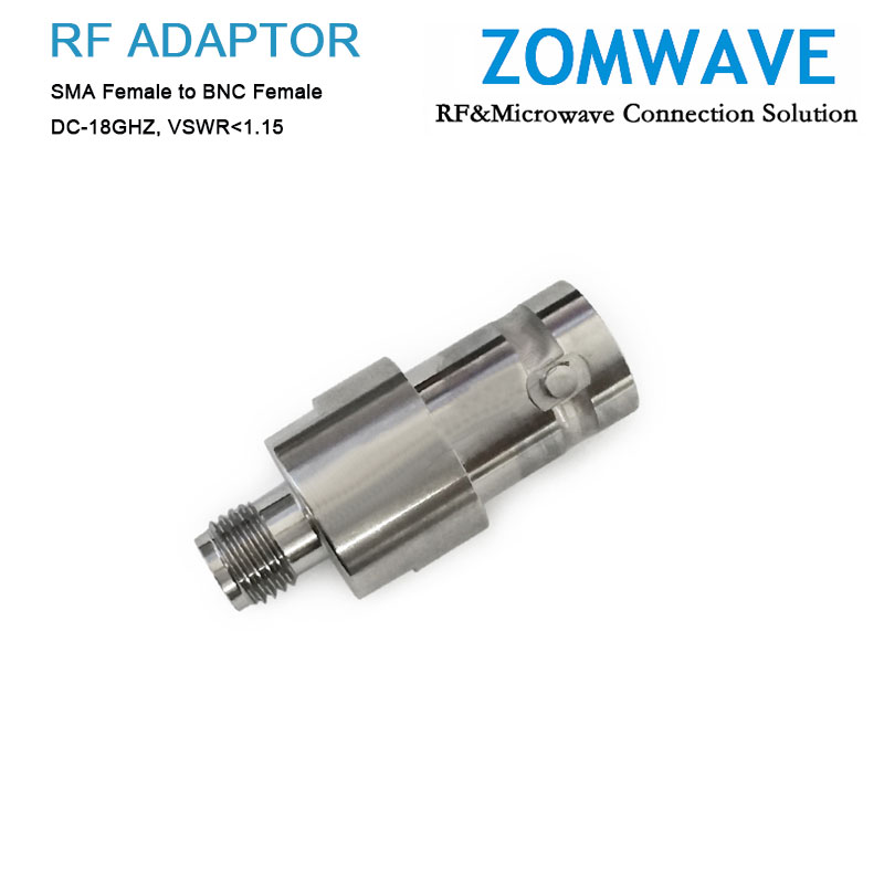 SMA Female to BNC Female Stainless Steel Adapter, 18GHz