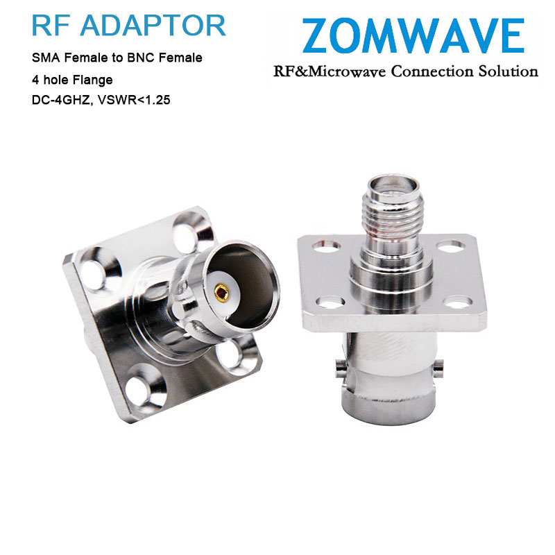 SMA Female to BNC Female 4 hole Flange Adapter, 4GHz