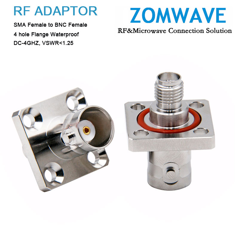 SMA Female to BNC Female 4 hole Flange Waterproof Adapter, 4GHz