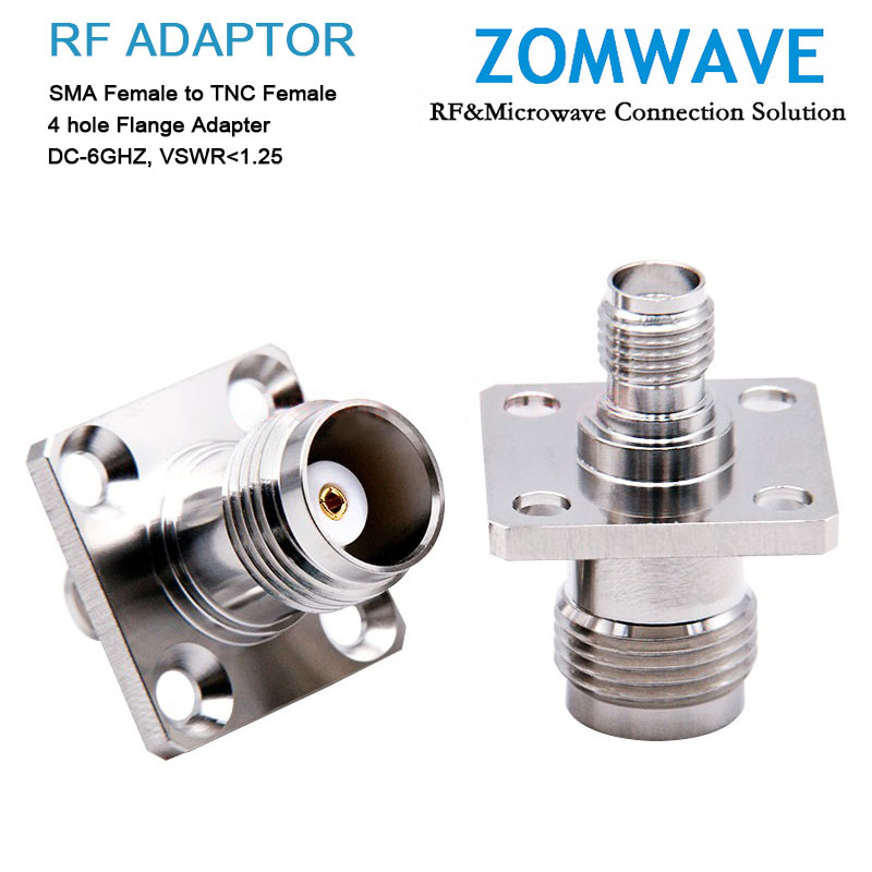 SMA Female to TNC Female 4 hole Flange Adapter, 6GHz