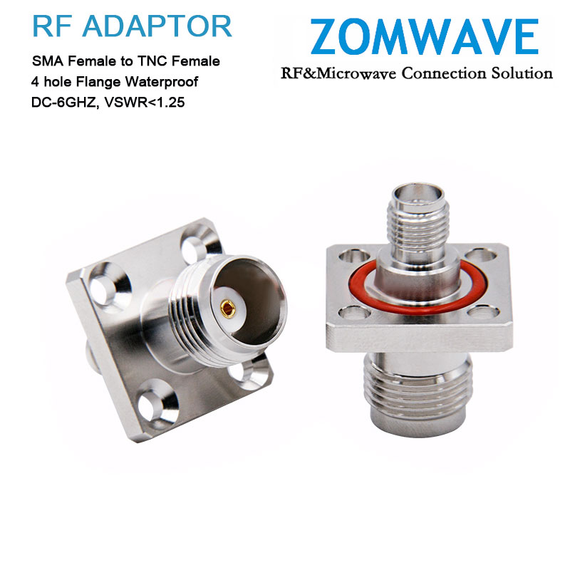 SMA Female to TNC Female 4 hole Flange Waterproof Adapter, 6GHz