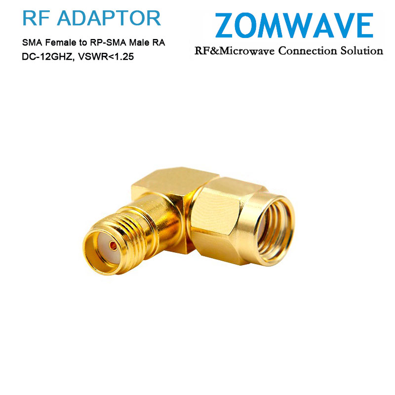 SMA Female to RP-SMA Male Right Angle Adapter, 12GHz