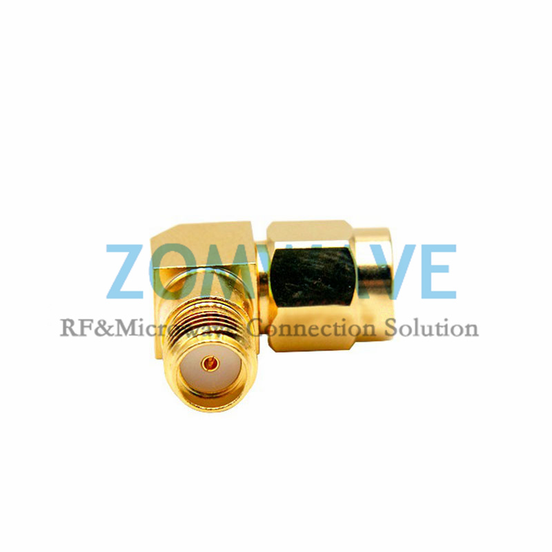 SMA Female to RP-SMA Male Right Angle Adapter, 12GHz