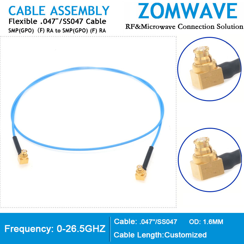 SMP(GPO) Female RA to SMP(GPO) Female RA, Flexible .047 _SS047 Cable, 26.5Ghz