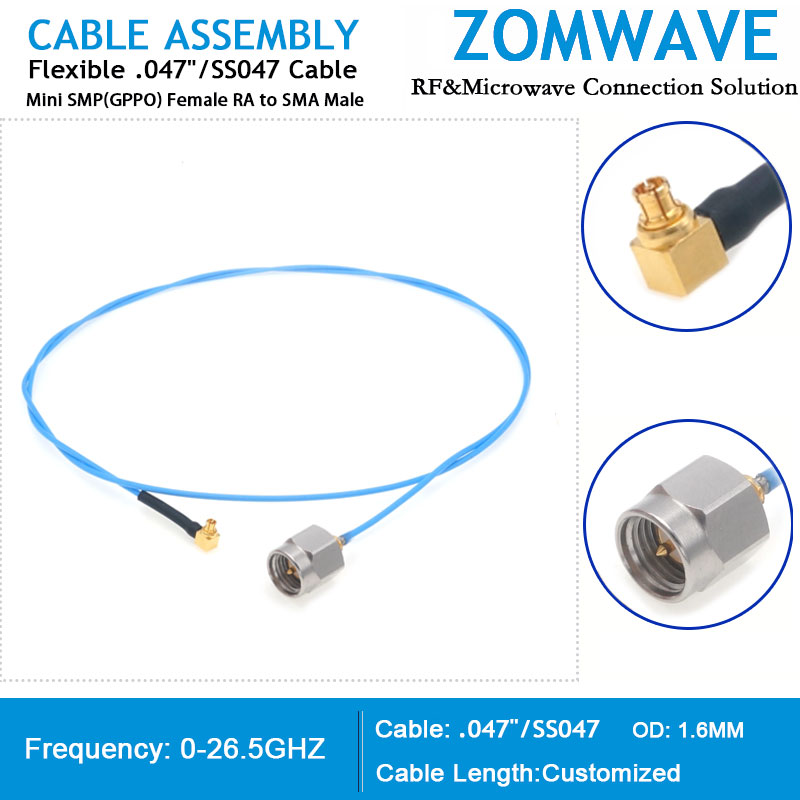 Mini SMP(GPPO) Female Right Angle to SMA Male, Flexible .047''_SS047 Cable,26.5G