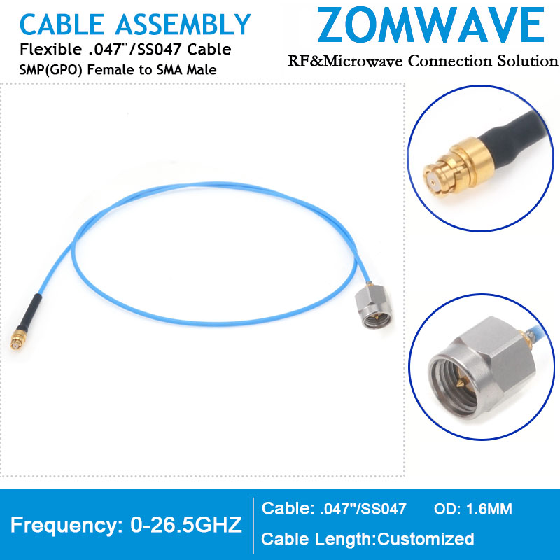 SMP(GPO) Female to SMA Male, Flexible .047''/SS047 Cable, 26.5GHz