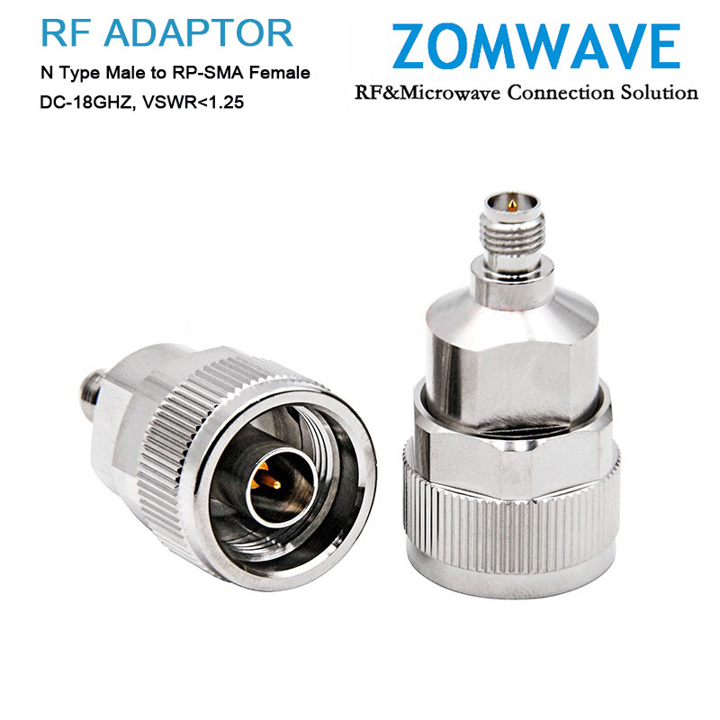 N Type Male to RP-SMA Female Adapter, 18GHz
