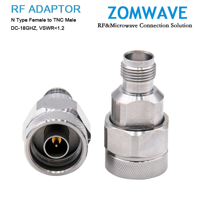 N Type Female to TNC Male Stainless Steel Adapter, 18GHz