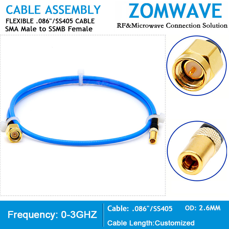 SMA Male to SSMB Female, Flexible .086''_SS405 Cable, 3GHz