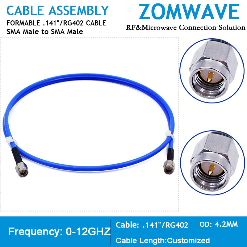 SMA Male to SMA Male,Stainless Steel Connector, Formable .141''/RG402 Cable,12GH