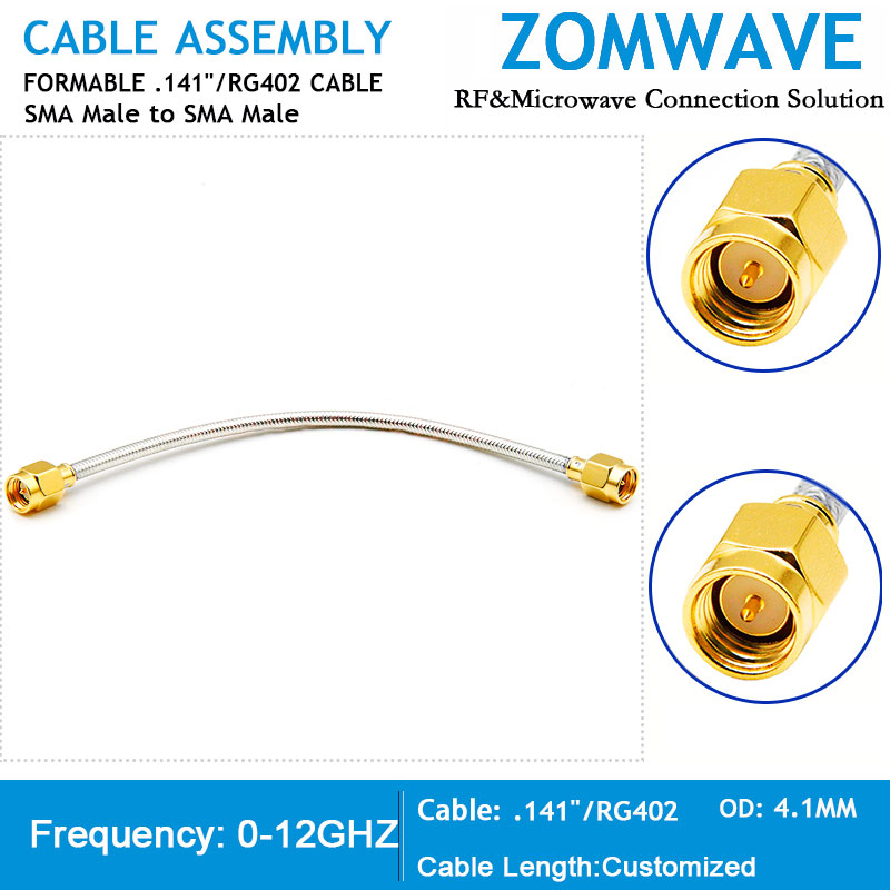 SMA Male to SMA Male, Formable .141''RG402 Cable Without Jacket, 12GHz