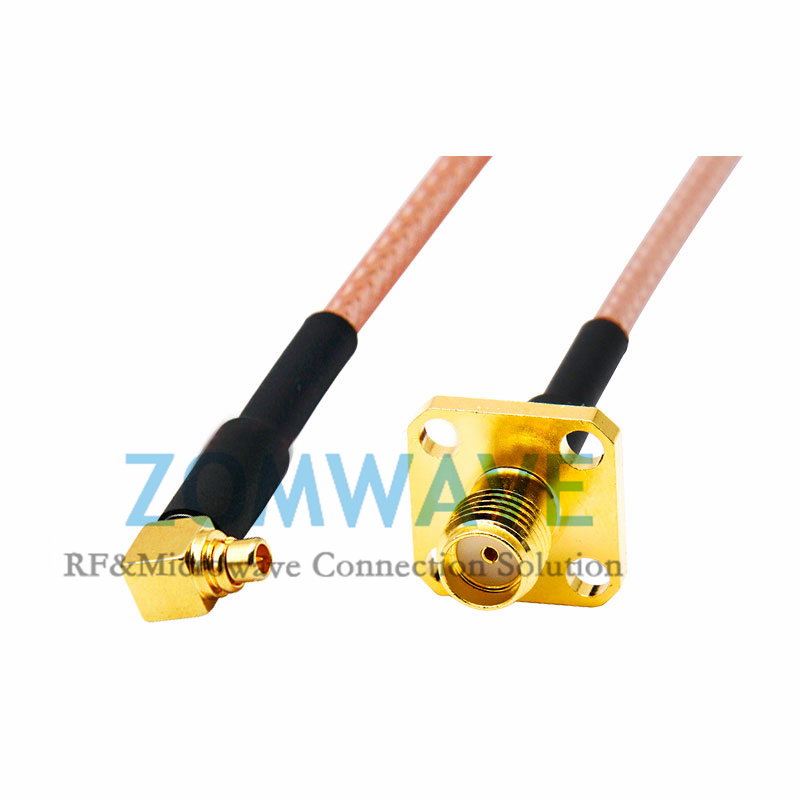 SMA Female 4 hole Flange to MMCX Male Right Angle, RG316 Cable, 6GHz