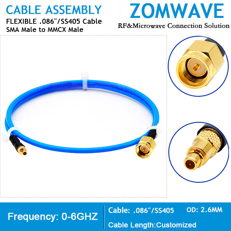 SMA Male to MMCX Male, Flexible .086 _SS405 Cable, 6GHz