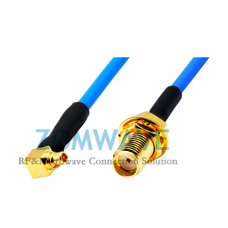 SMA Female Bulkhead to MMCX Male Right Angle, Flexible .086''_SS405 Cable, 6GHz