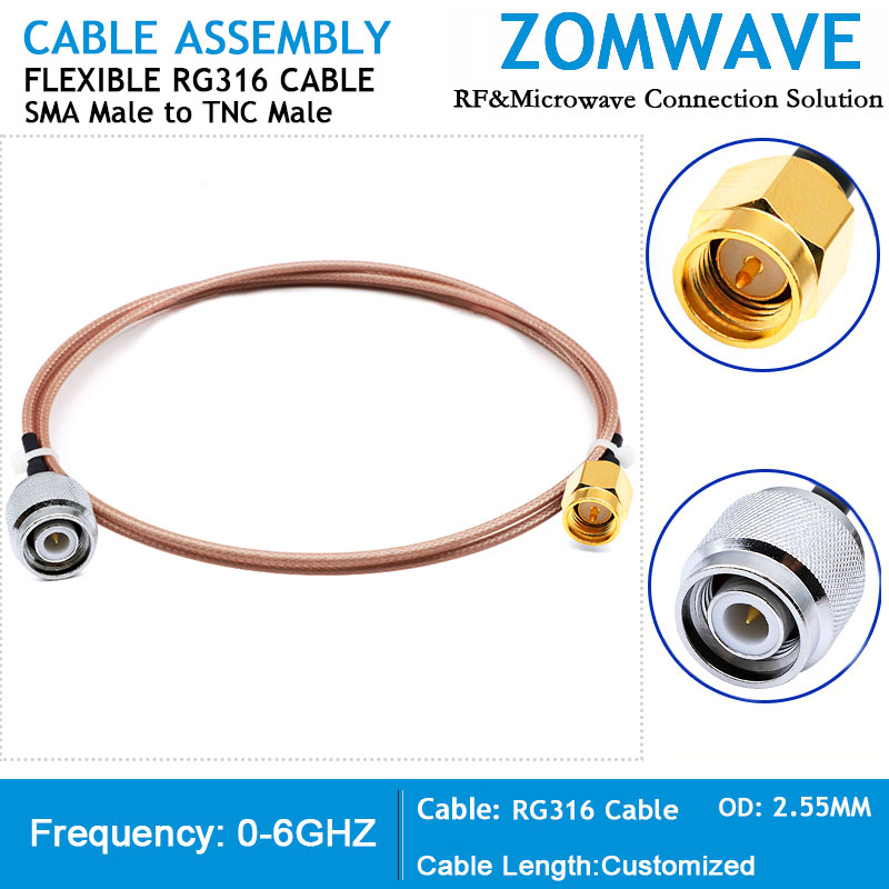 SMA Male to TNC Male, RG316 Cable, 6GHz