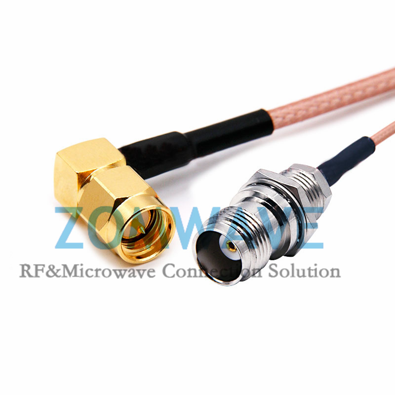 SMA Male Right Angle to TNC Female Front Mount, RG316 Cable, 6GHz