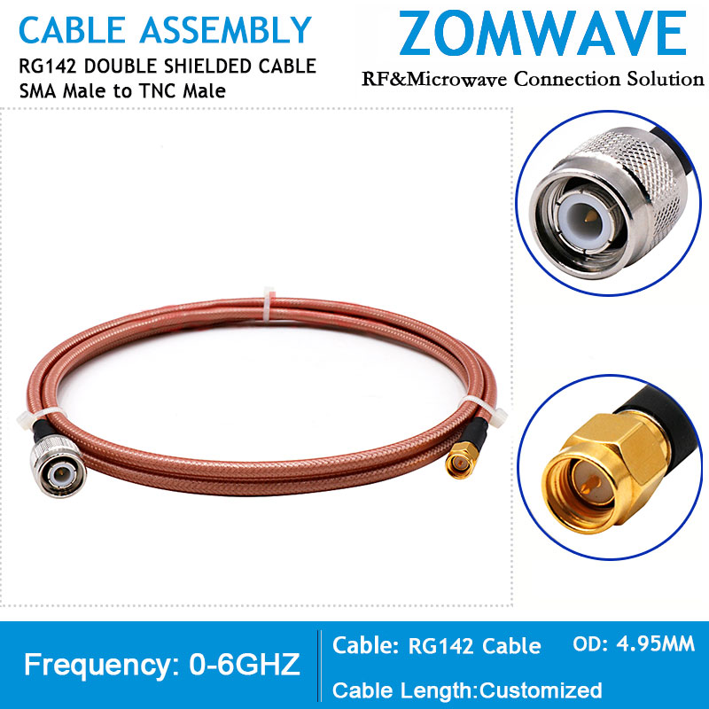 SMA Male to TNC Male, RG142 Cable, 6GHz