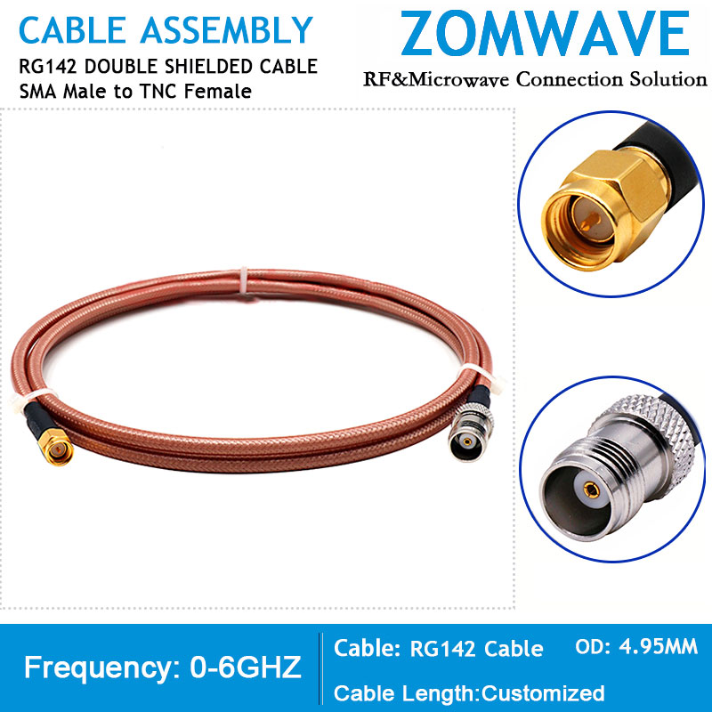 SMA Male to TNC Female, RG142 Cable, 6GHz