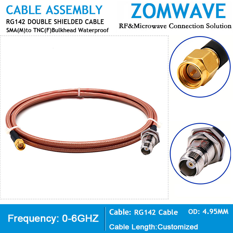 SMA Male to TNC Female Bulkhead Waterproof, RG142 Cable, 6GHz