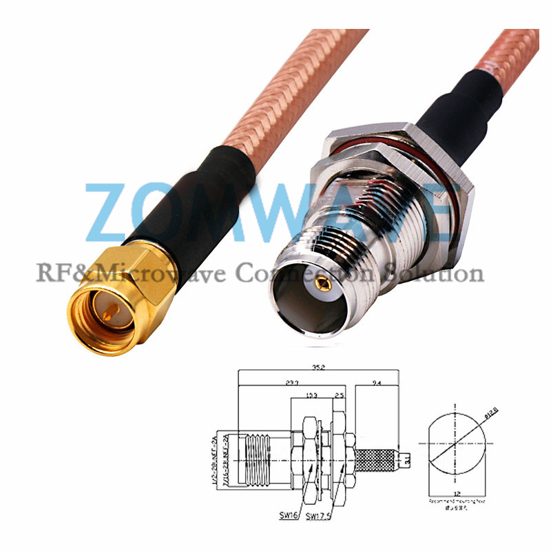 SMA Male to TNC Female Bulkhead Waterproof, RG142 Cable, 6GHz