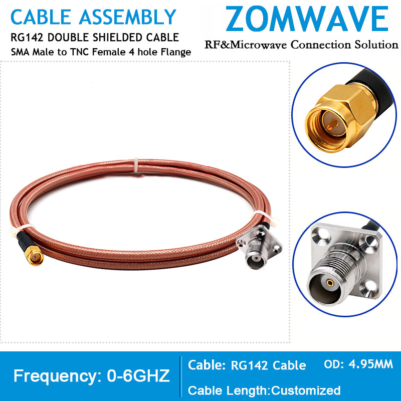 SMA Male to TNC Female 4 hole Flange, RG142 Cable, 6GHz