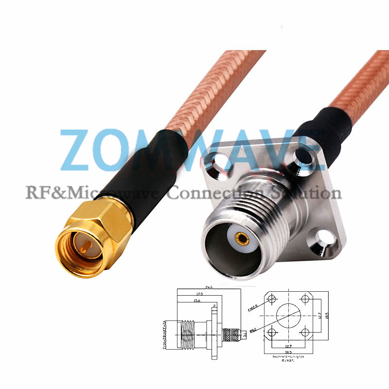 SMA Male to TNC Female 4 hole Flange, RG142 Cable, 6GHz