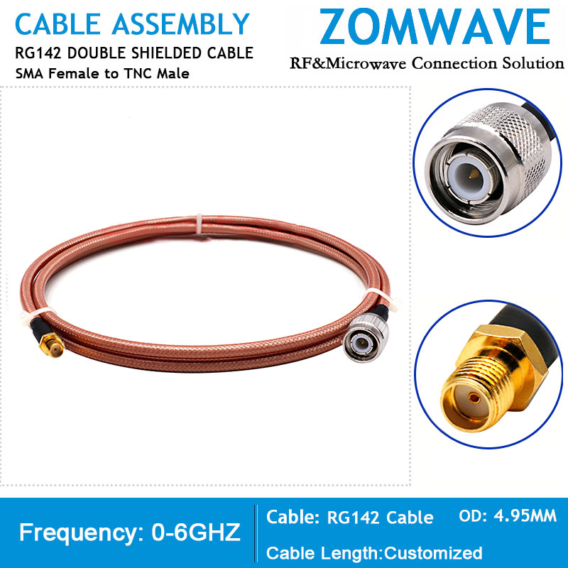 SMA Female to TNC Male, RG142 Cable, 6GHz