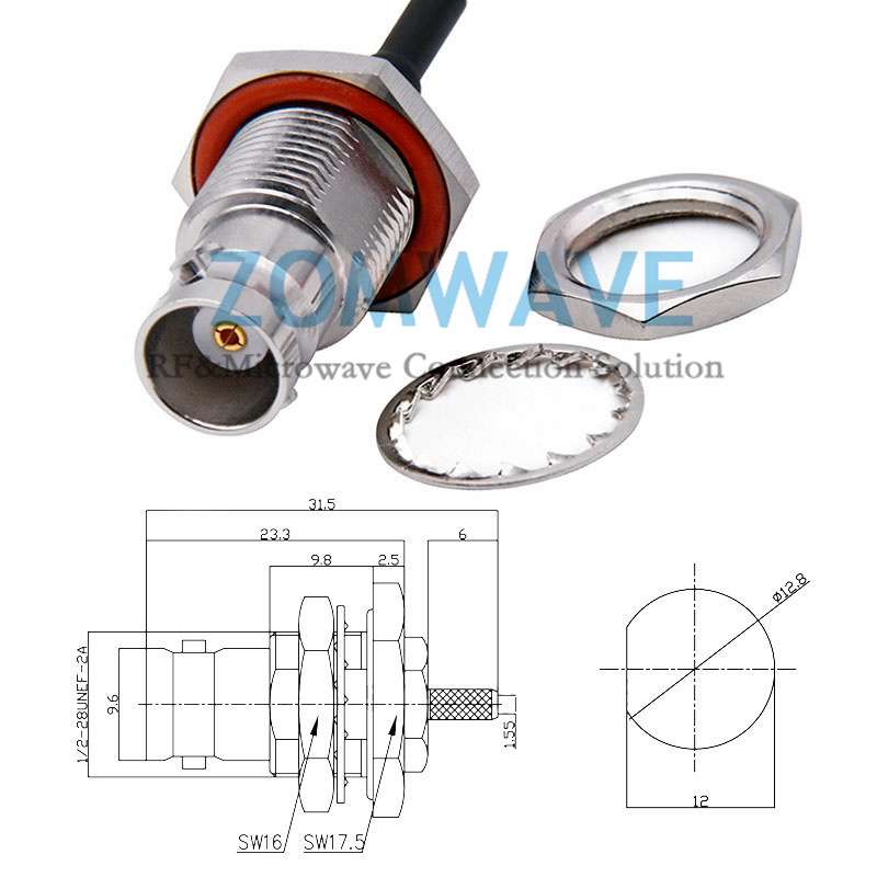 SMA Male to BNC Female Bulkhead Waterproof, RG316 Cable, 4GHz