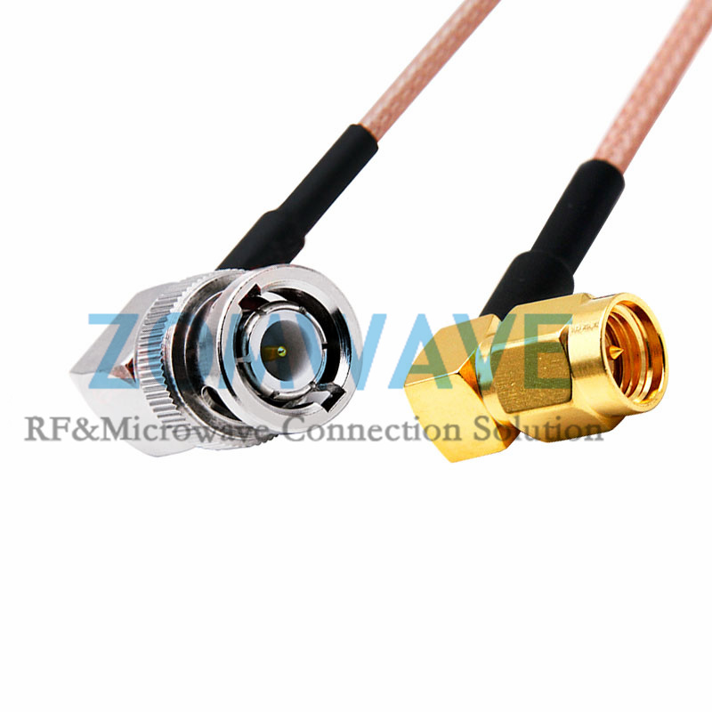 SMA Male Right Angle to BNC Male Right Angle, RG316 Cable, 4GHz