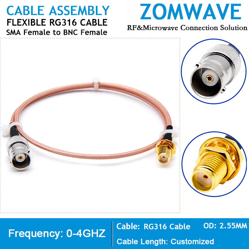 SMA Female to BNC Female, RG316 Cable, 4GHz